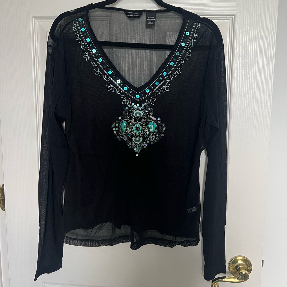 Vintage Y2K Sheer Sequin NY&Co Long Sleeve Top